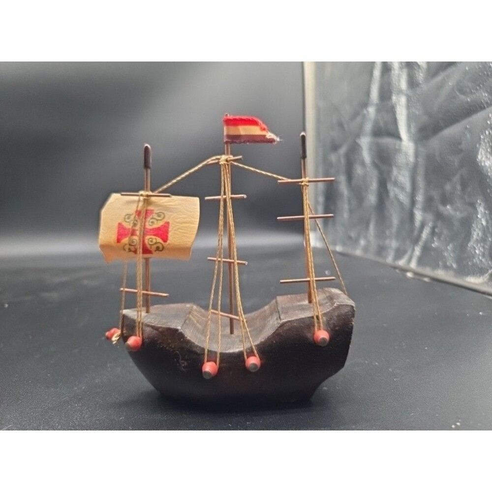 Vintage Holland Dutch Wooden Sail Boat Sailing Ship Travel Figurine Souvenir 4”